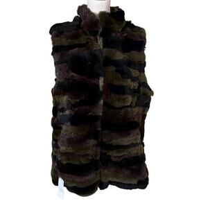 NEW Metric Knits Fur Collection Reversible Rabbit Fur Vest Loden Camo 11951RFV